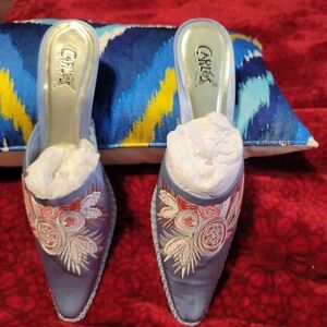 Carlos Santana Floral Embroidered Mules